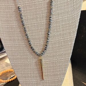 Jessica Simpson Silver Graphite Beaded Necklace with Gold Pendant